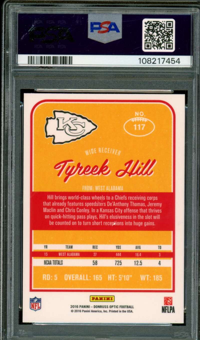 Tyreek Hill Rookie Card 2016 Panini Donruss Optic Red Yellow #117 PSA 9 Image 2
