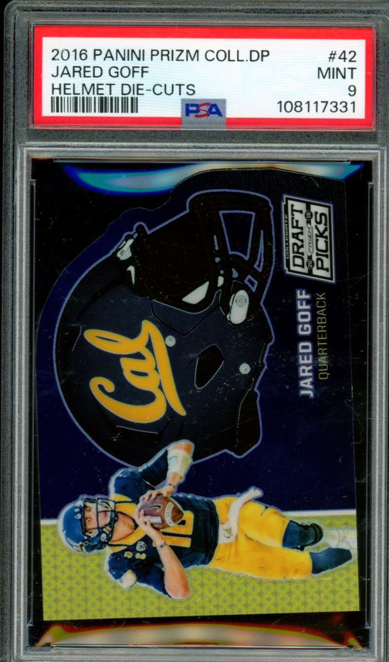 Jared Goff Rookie 2016 Panini Prizm Coll DP Helmet Die Cuts (pop 4) #42 PSA 9 Image 1