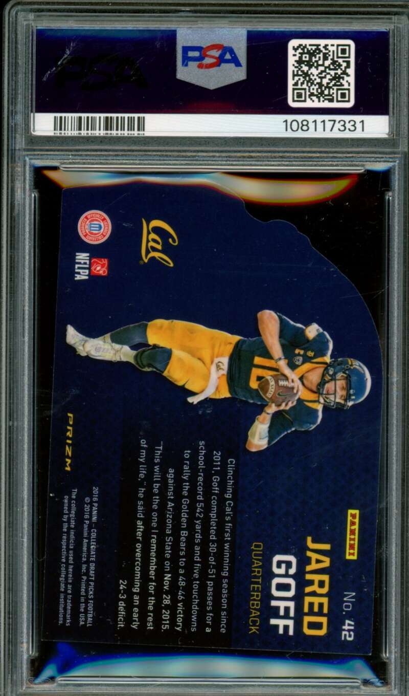 Jared Goff Rookie 2016 Panini Prizm Coll DP Helmet Die Cuts (pop 4) #42 PSA 9 Image 2