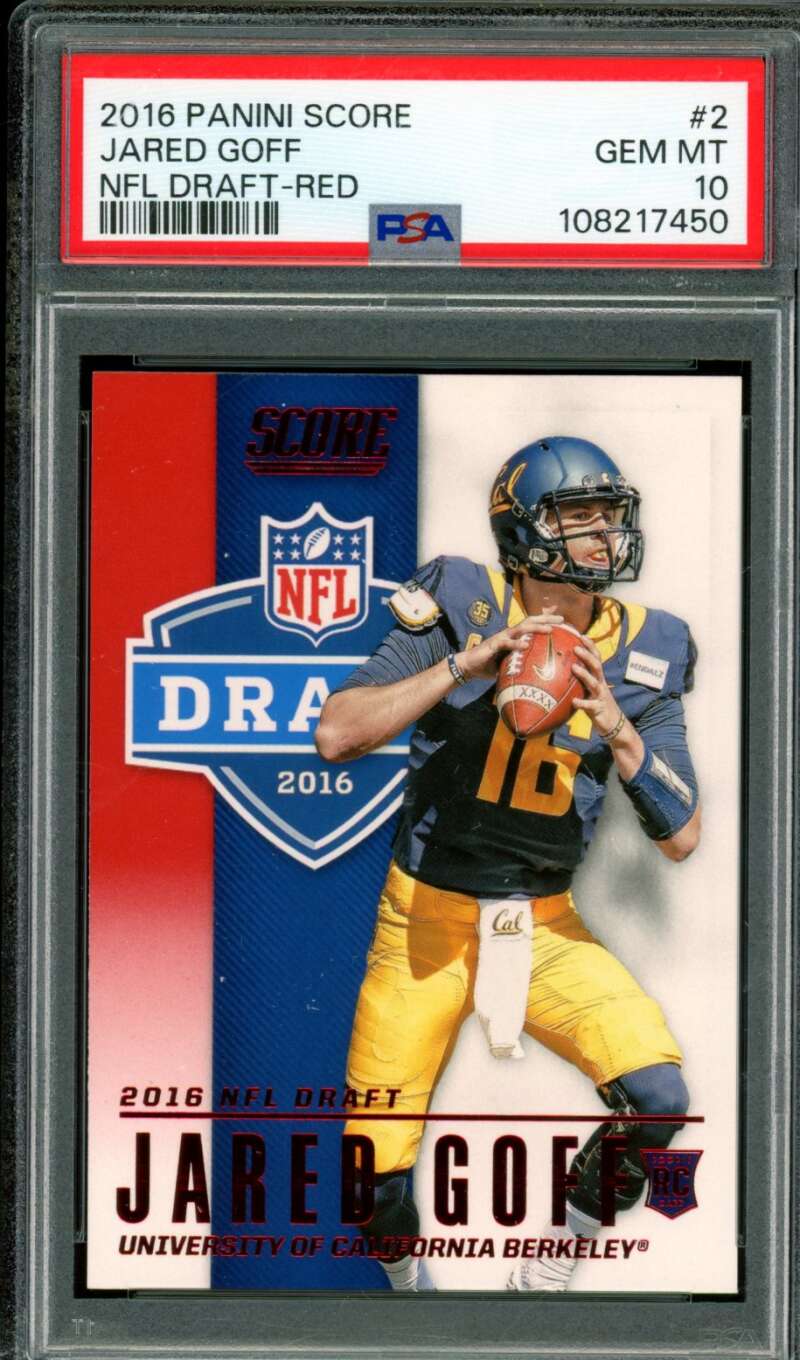 Jared Goff Rookie Card 2016 Panini Score NFL Draft Red #2 PSA 10 Image 1