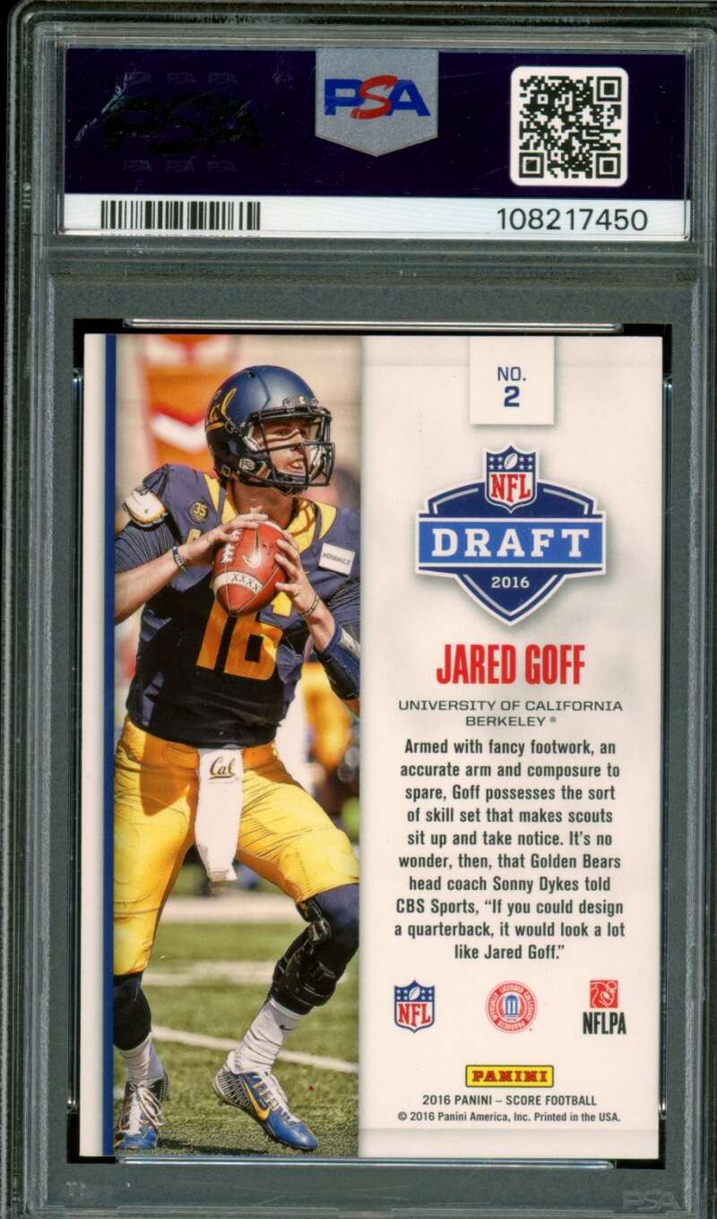 Jared Goff Rookie Card 2016 Panini Score NFL Draft Red #2 PSA 10 Image 2