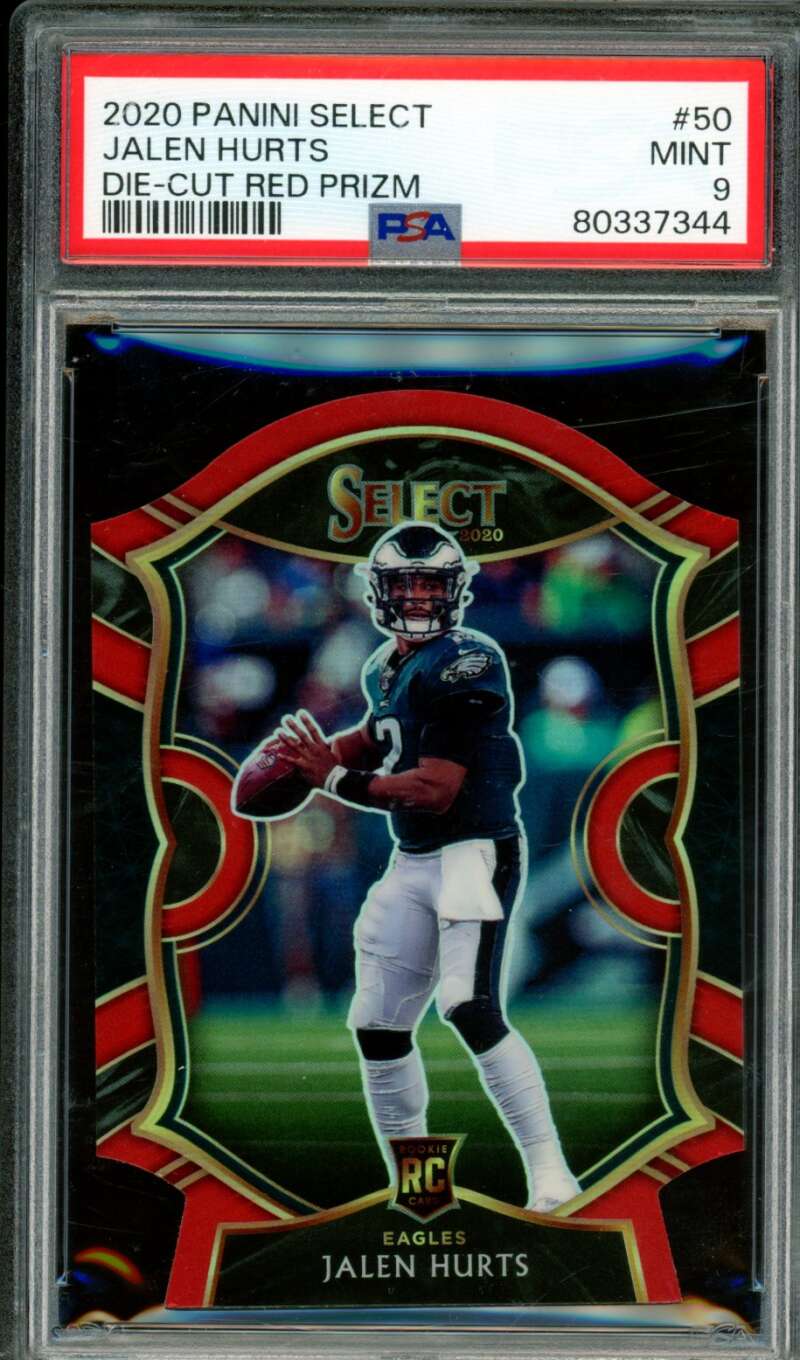 Jalen Hurts Rookie Card 2020 Panini Select Die-Cut Red Prizm #50 PSA 9 Image 1