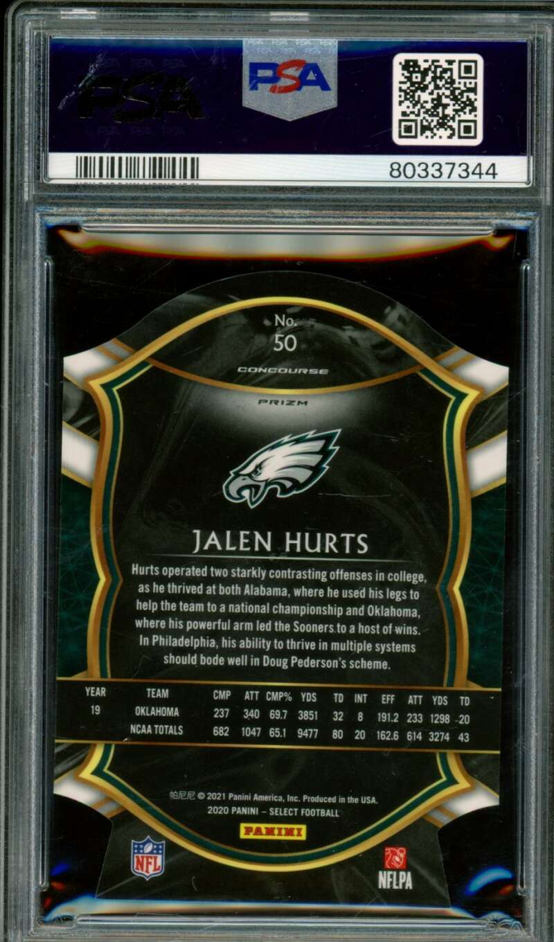 Jalen Hurts Rookie Card 2020 Panini Select Die-Cut Red Prizm #50 PSA 9 Image 2