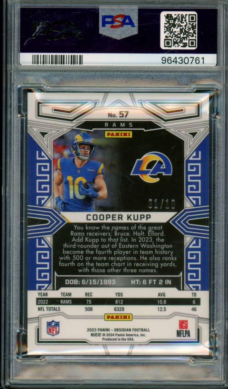 Cooper Kupp Card 2023 Obsidian EE Asia Gold Flood (1/10) #57 PSA 9 Image 2