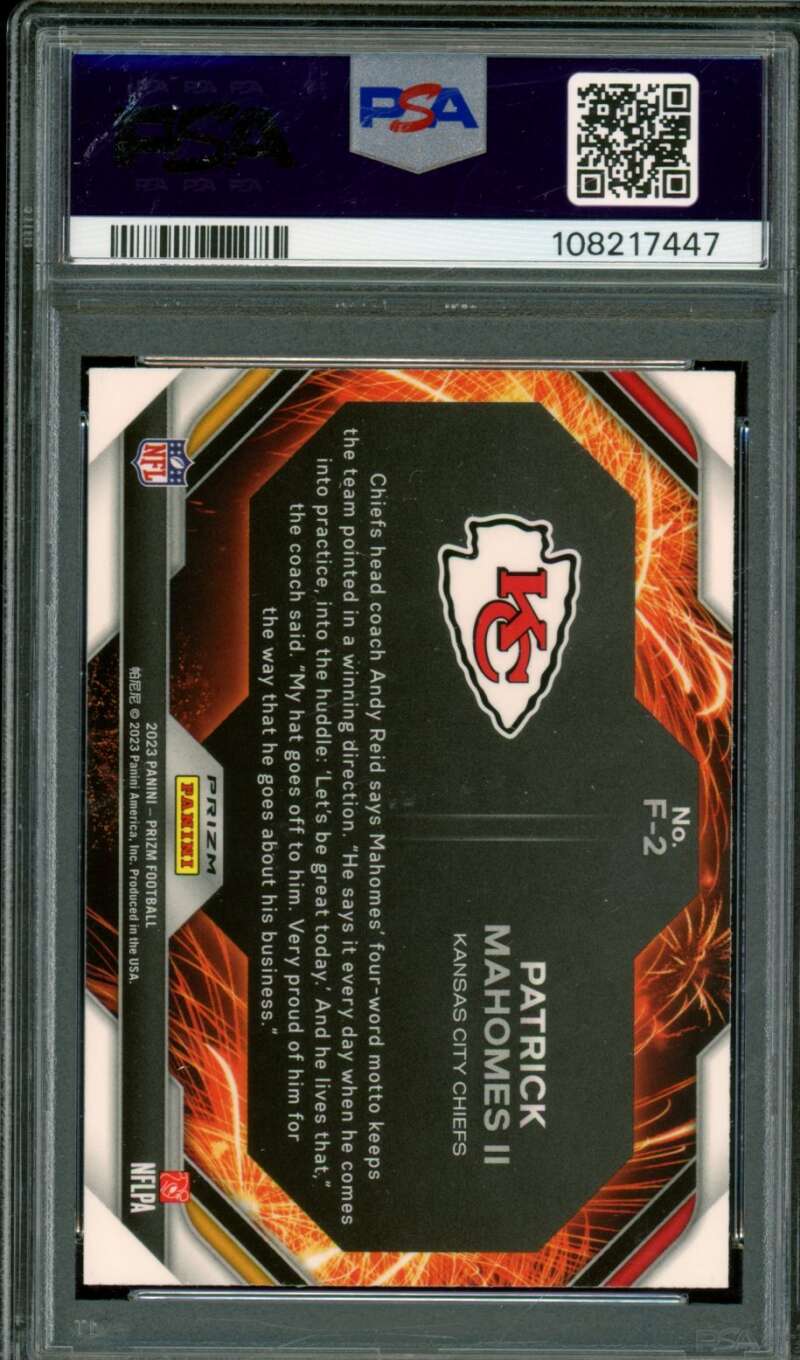 Patrick Mahomes II Card 2023 Prizm Fireworks Green Ice #F2 PSA 9 Image 2