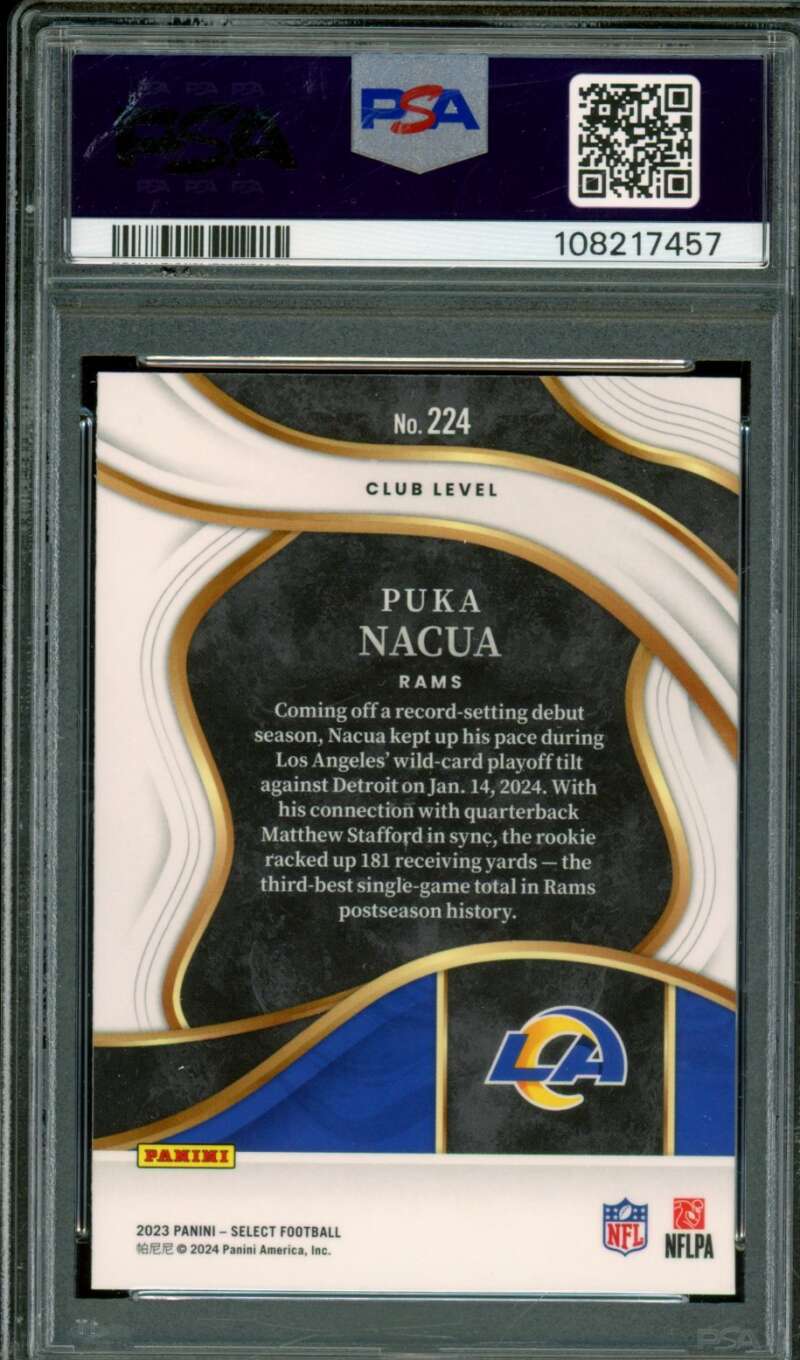 Puka Nacua Rookie Card 2023 Select #224 PSA 9 Image 2