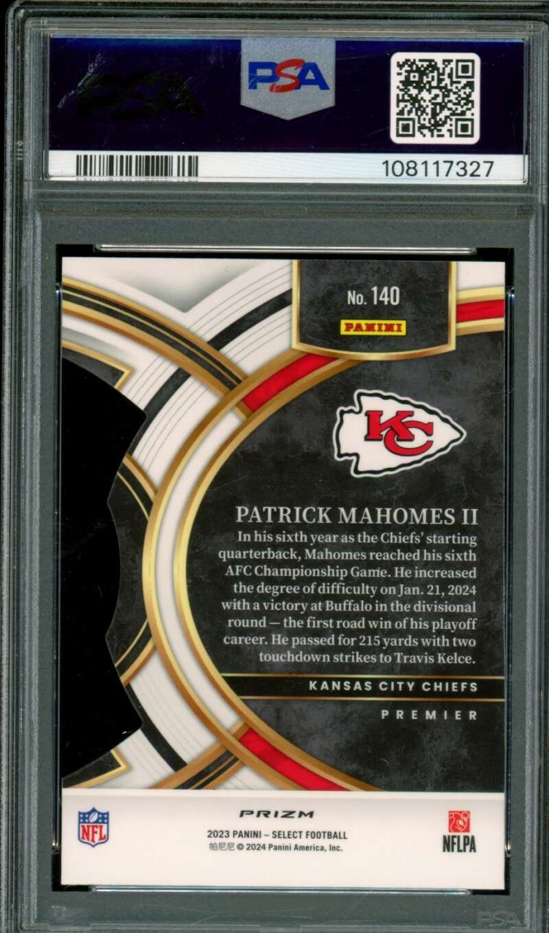 Patrick Mahomes II 2023 Select Die-Cut Black Green Prizm (pop 6) #140 PSA 10 Image 2