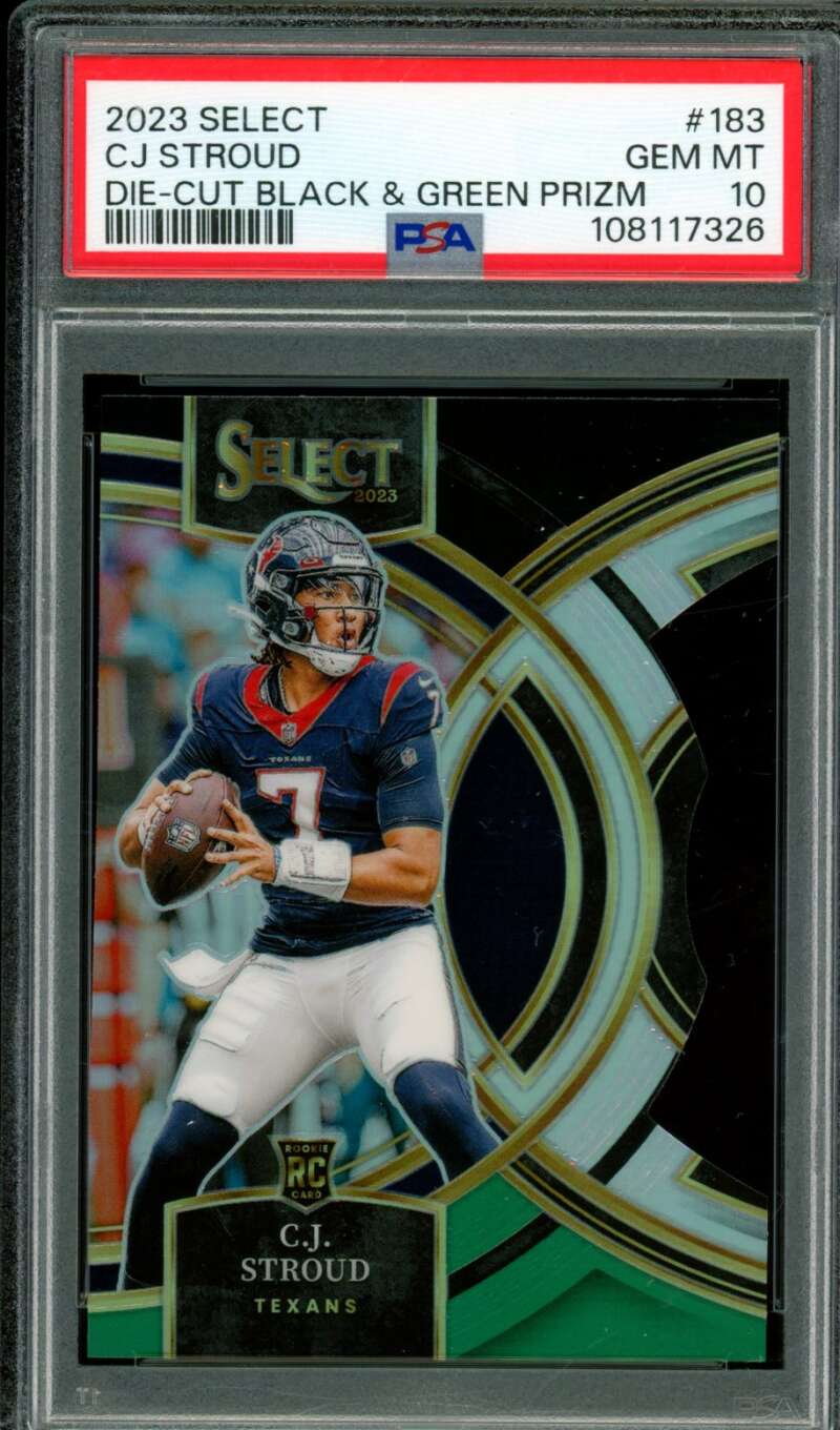 C.J. Stroud Rookie Card 2023 Select Die-Cut Black Green Prizm #183 PSA 10 Image 1