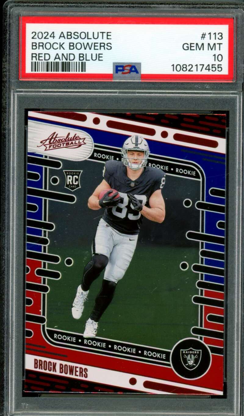 Brock Bowers Rookie Card 2024 Absolute Red And Blue #113 PSA 10 Image 1