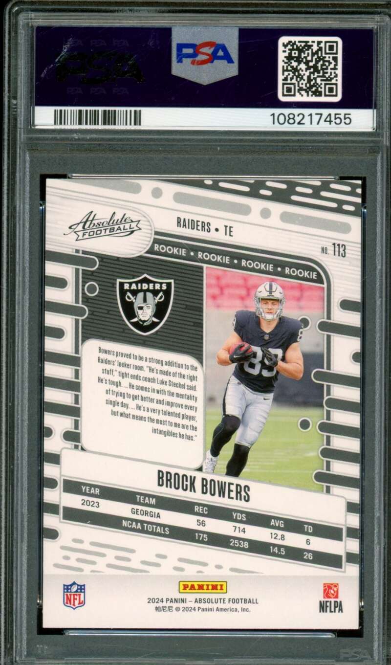Brock Bowers Rookie Card 2024 Absolute Red And Blue #113 PSA 10 Image 2