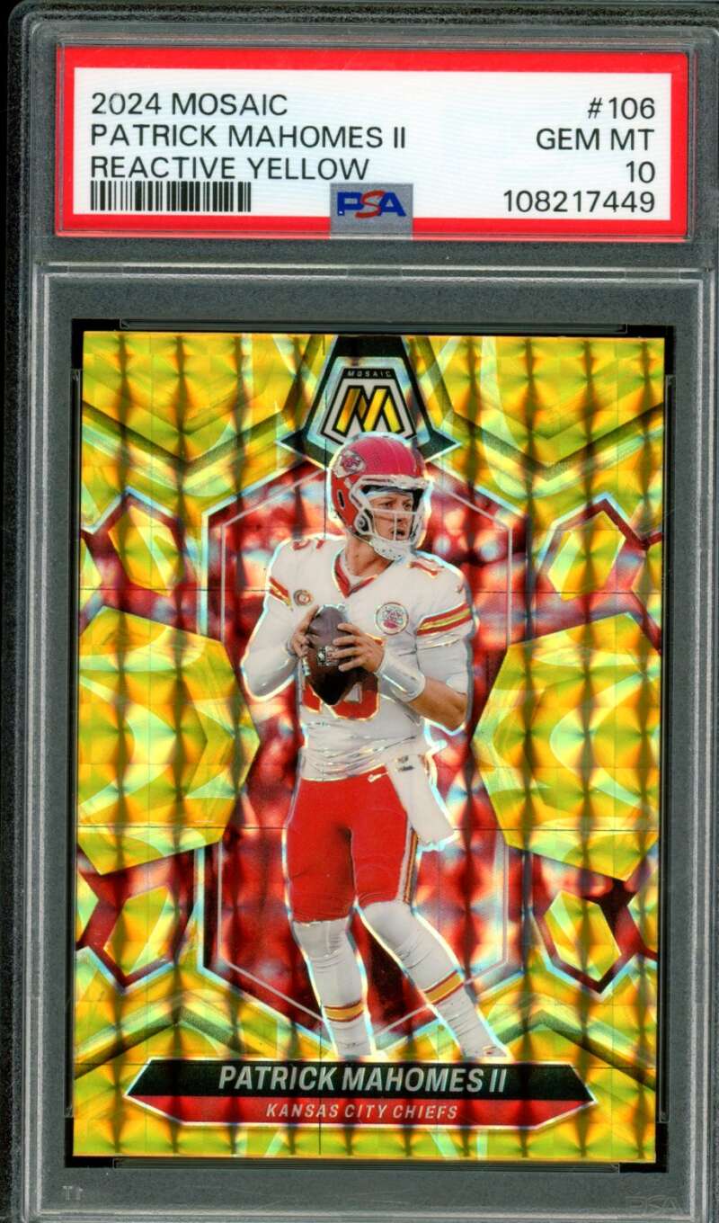 Patrick Mahomes II Card 2024 Mosaic Reactive Yellow #106 PSA 10 Image 1