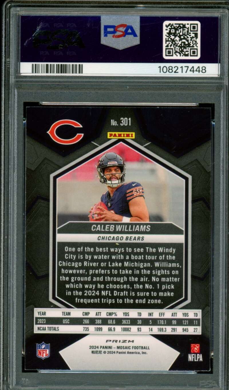 Caleb Williams Rookie Card 2024 Mosaic Reactive Yellow #301 PSA 9 Image 2