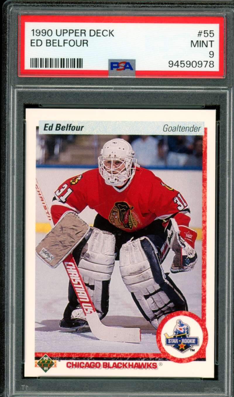 Ed Belfour Rookie Card 1990-91 Upper Deck #55 PSA 9 Image 1