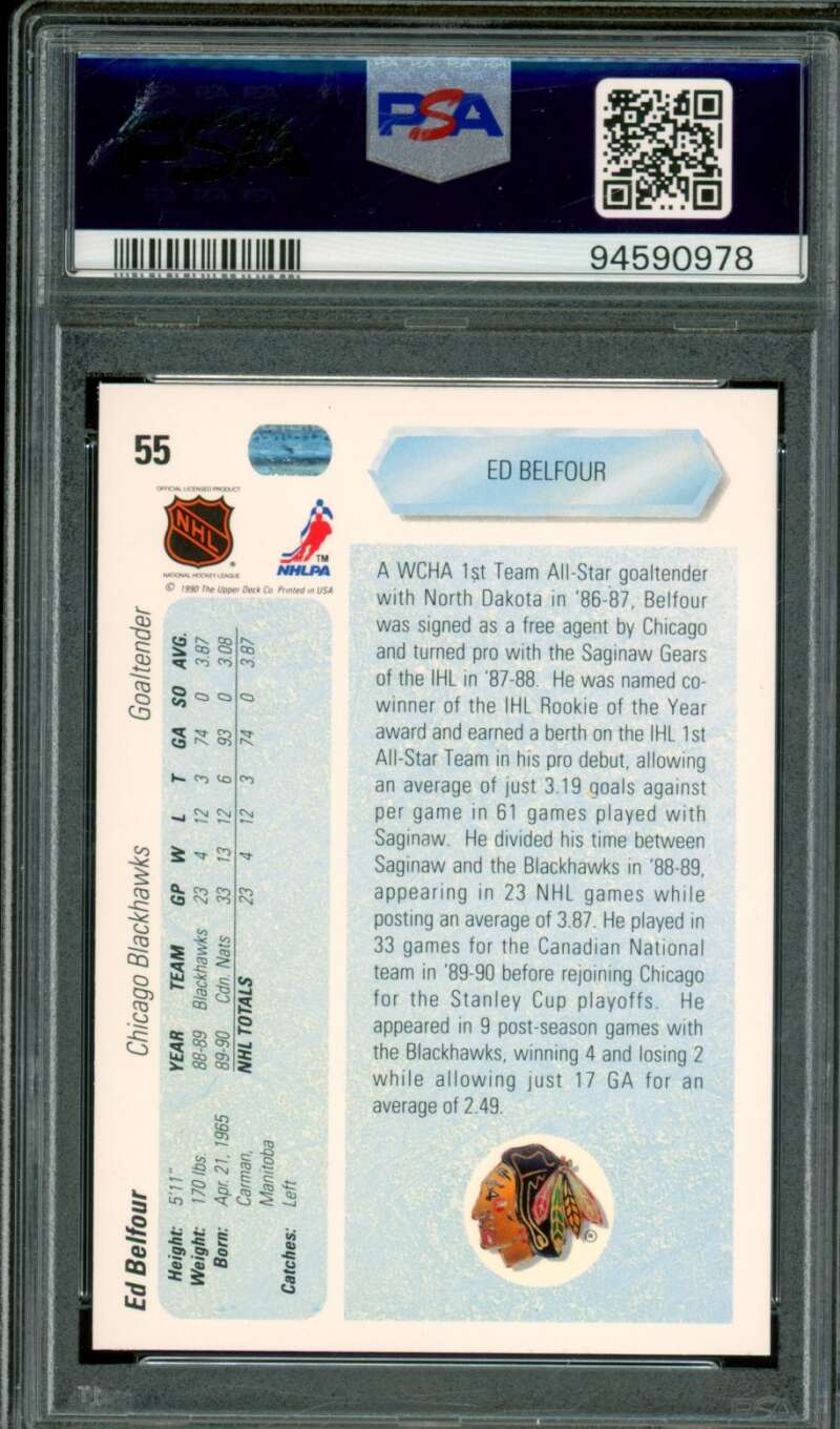 Ed Belfour Rookie Card 1990-91 Upper Deck #55 PSA 9 Image 2