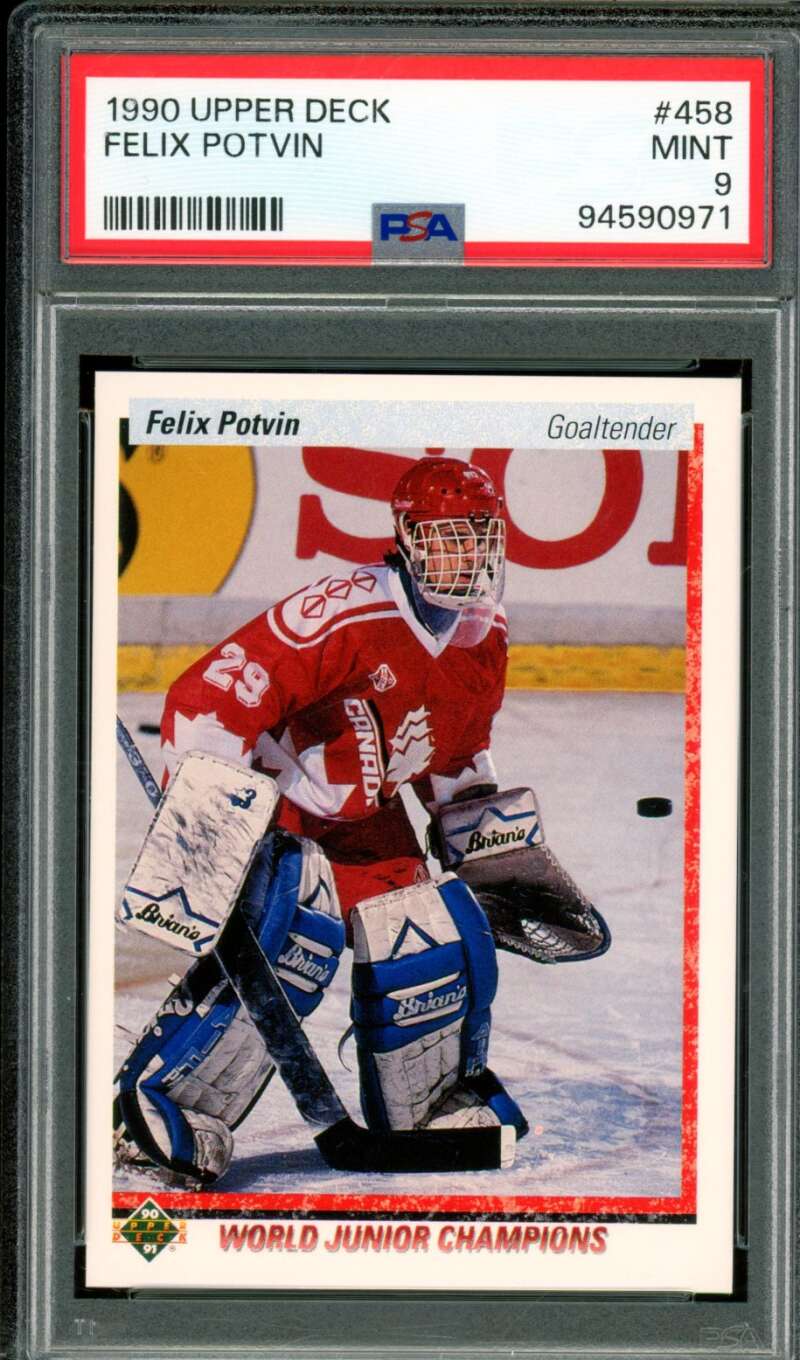 Felix Potvin Rookie Card 1990-91 Upper Deck #458 PSA 9 Image 1