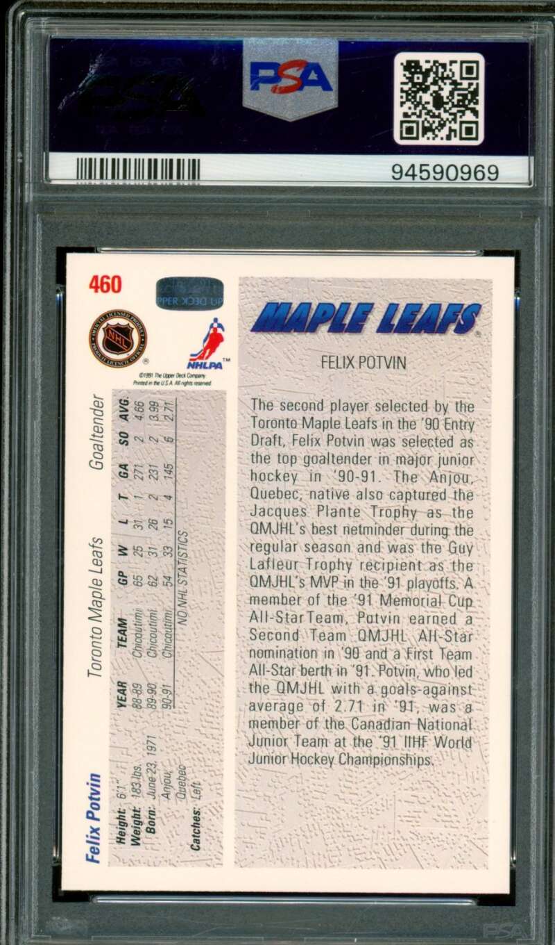 Felix Potvin Card 1991-92 Upper Deck #460 PSA 9 Image 2