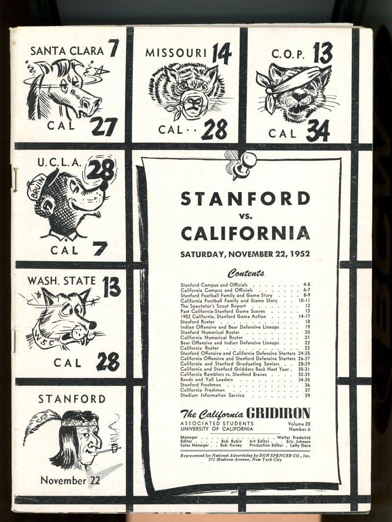November 22 1952 Stanford vs California Football Program Image 1