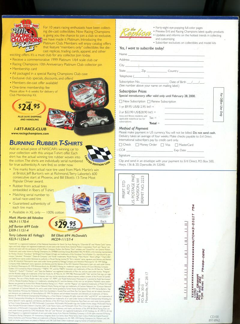 1999 Collection Fall Edition 10 Years Racing Champions Nascar Image 2