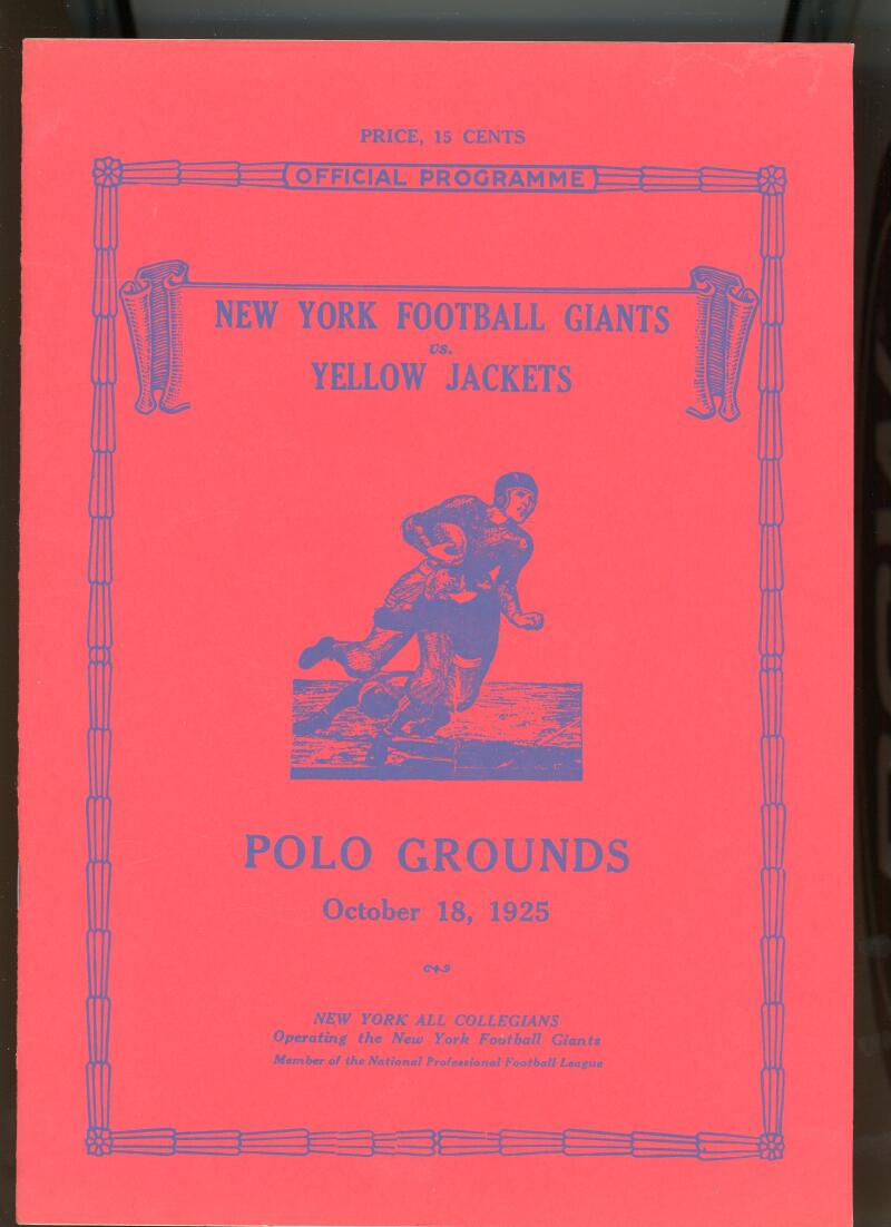October 18 1925 New York Giants vs Frankfort Yellow Jackets Reprint Program Image 1