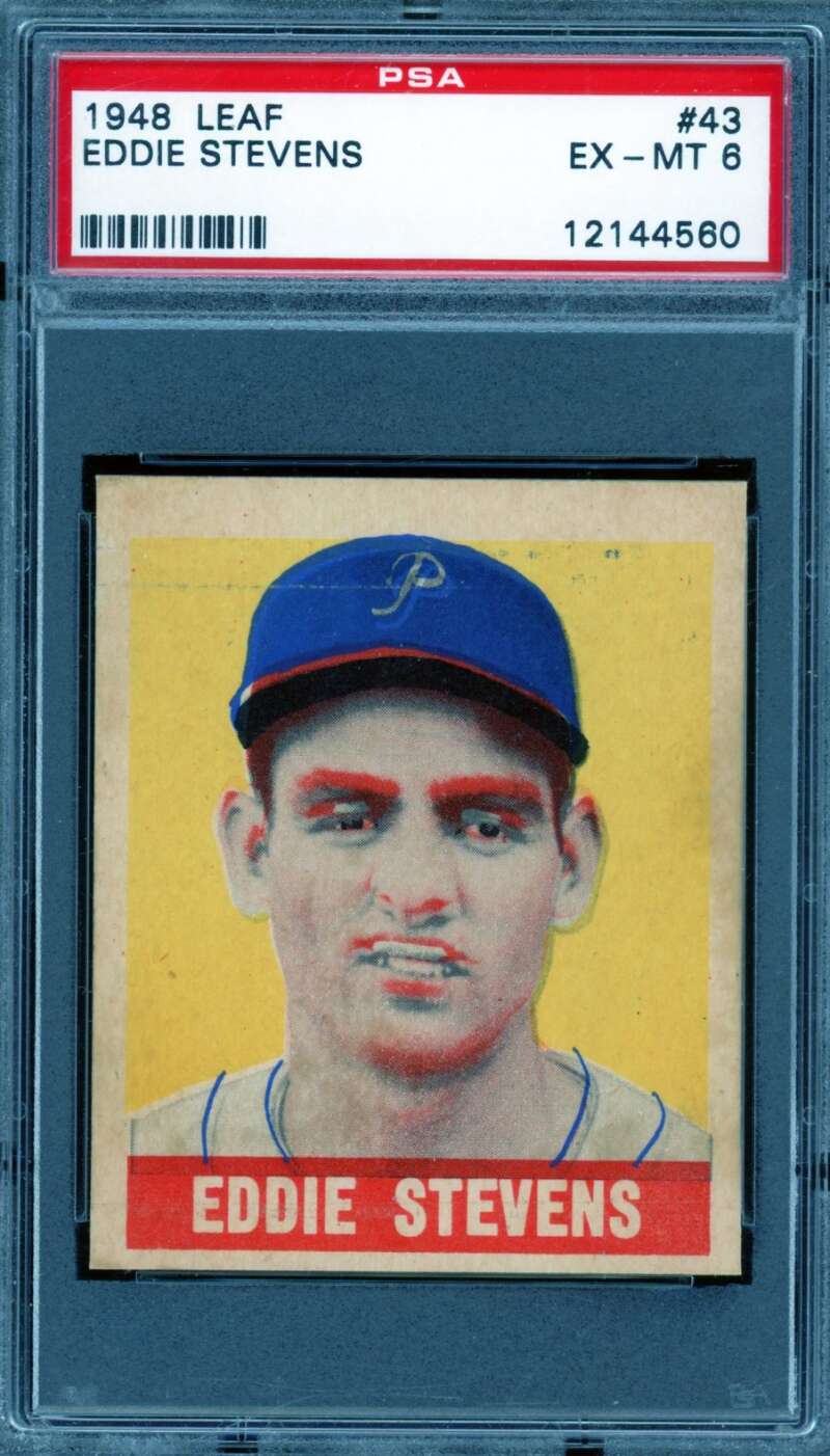 Eddie Stevens Rookie Card 1948 Leaf #43 PSA 6 Image 1