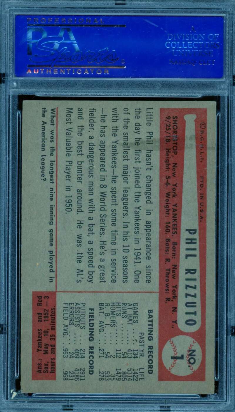 Phil Rizzuto Card 1954 Bowman #1 PSA 7 Image 2