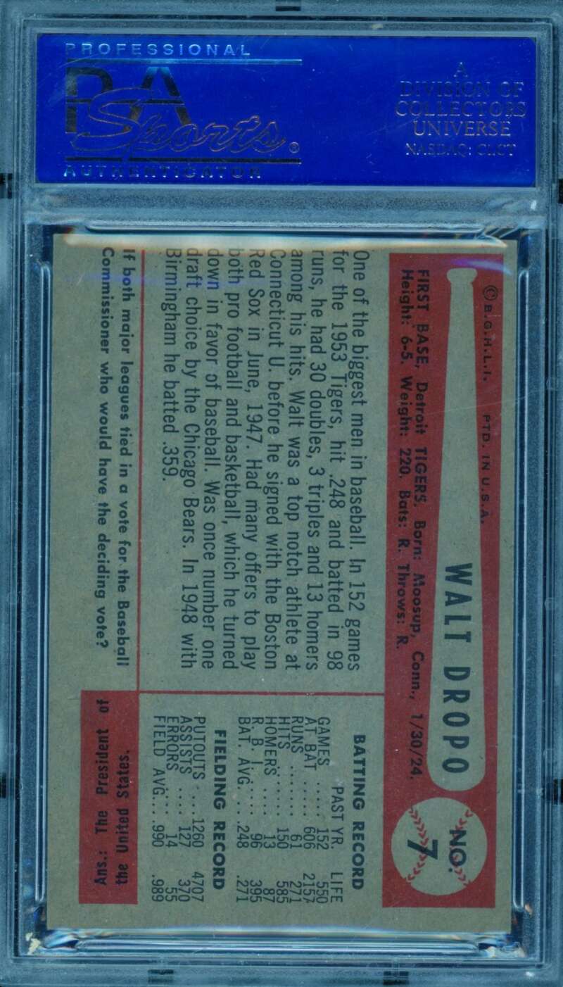 Walter Dropo Card 1954 Bowman #7 PSA 8 Image 2