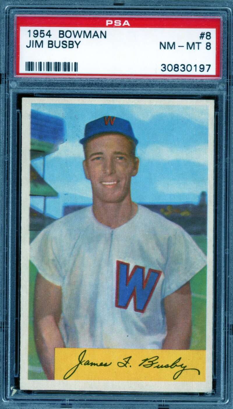 Jim Busby Card 1954 Bowman #8 PSA 8 Image 1