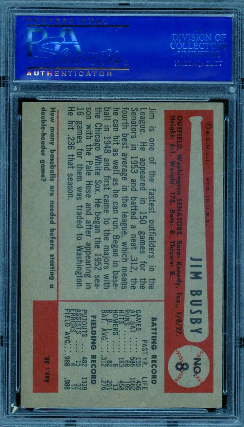 Jim Busby Card 1954 Bowman #8 PSA 8 Image 2