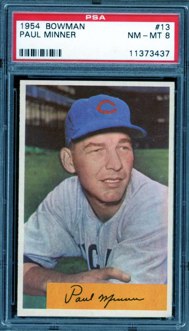 Paul Minner Card 1954 Bowman #13 PSA 8 Image 1