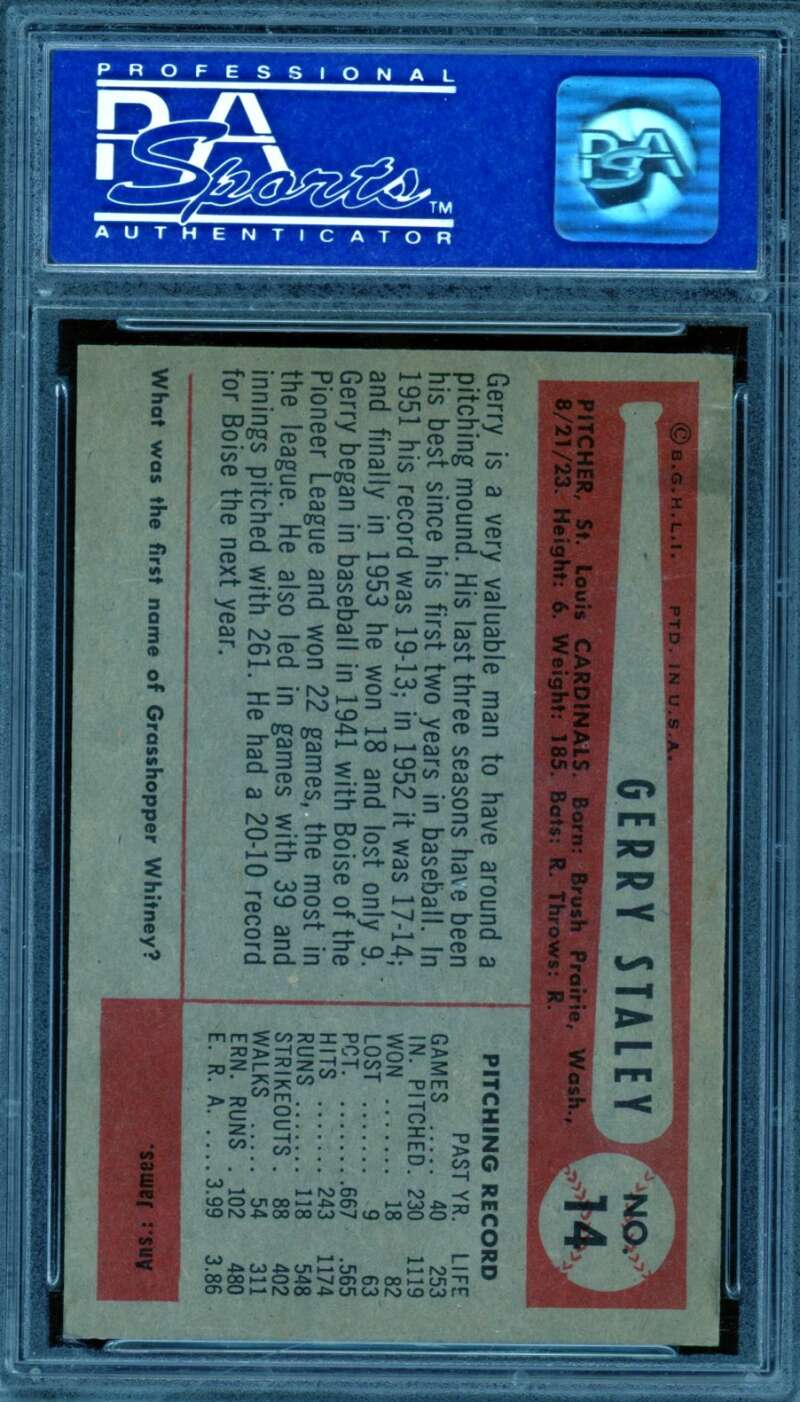 Gerald Staley Card 1954 Bowman #14 PSA 8 Image 2