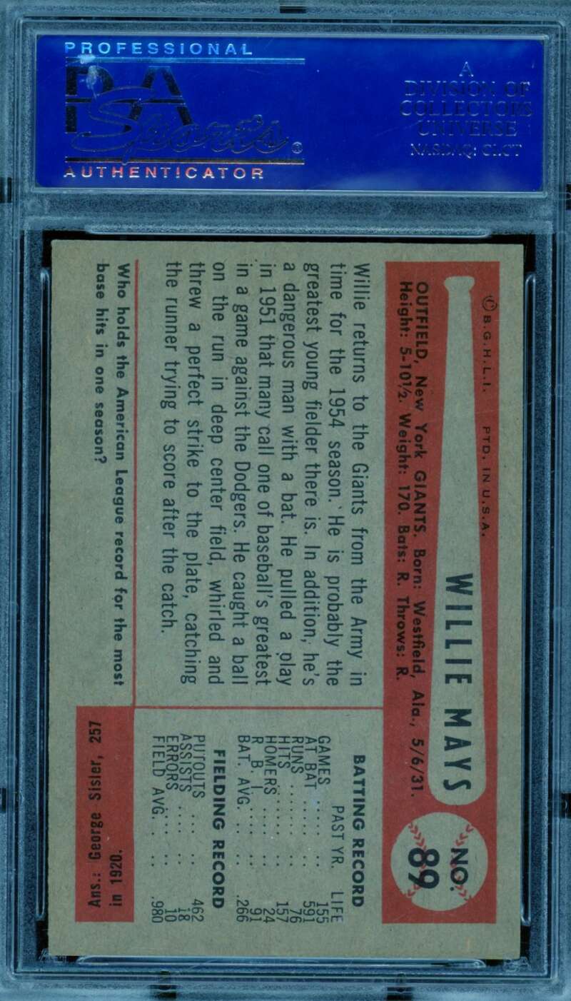 Willie Mays Card 1954 Bowman #89 PSA 7 Image 2