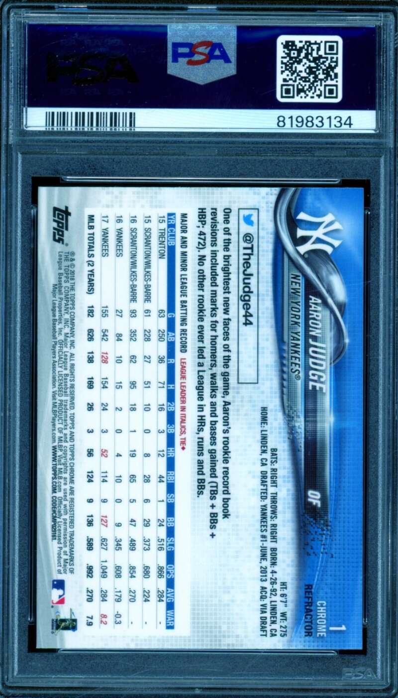 Aaron Judge Card 2018 Topps Chrome Sepia Refractor PSA 9 Image 2
