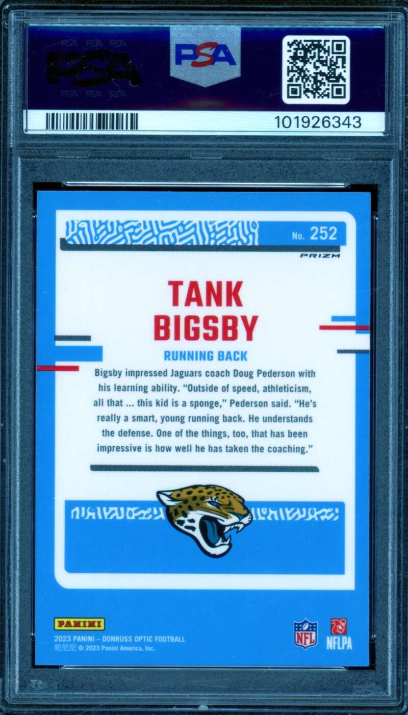 Tank Bigsby Rookie Card 2023 Donruss Optic Pink #252 PSA 9 Image 2