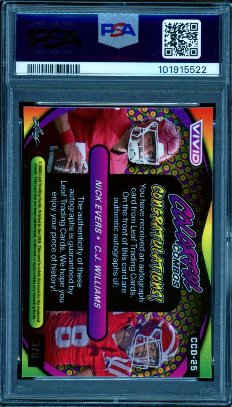 Nick Evers/C.J. Williams Card 2024 Leaf Vivid Duos Autographs Red #Ccd25 PSA 8 Image 2