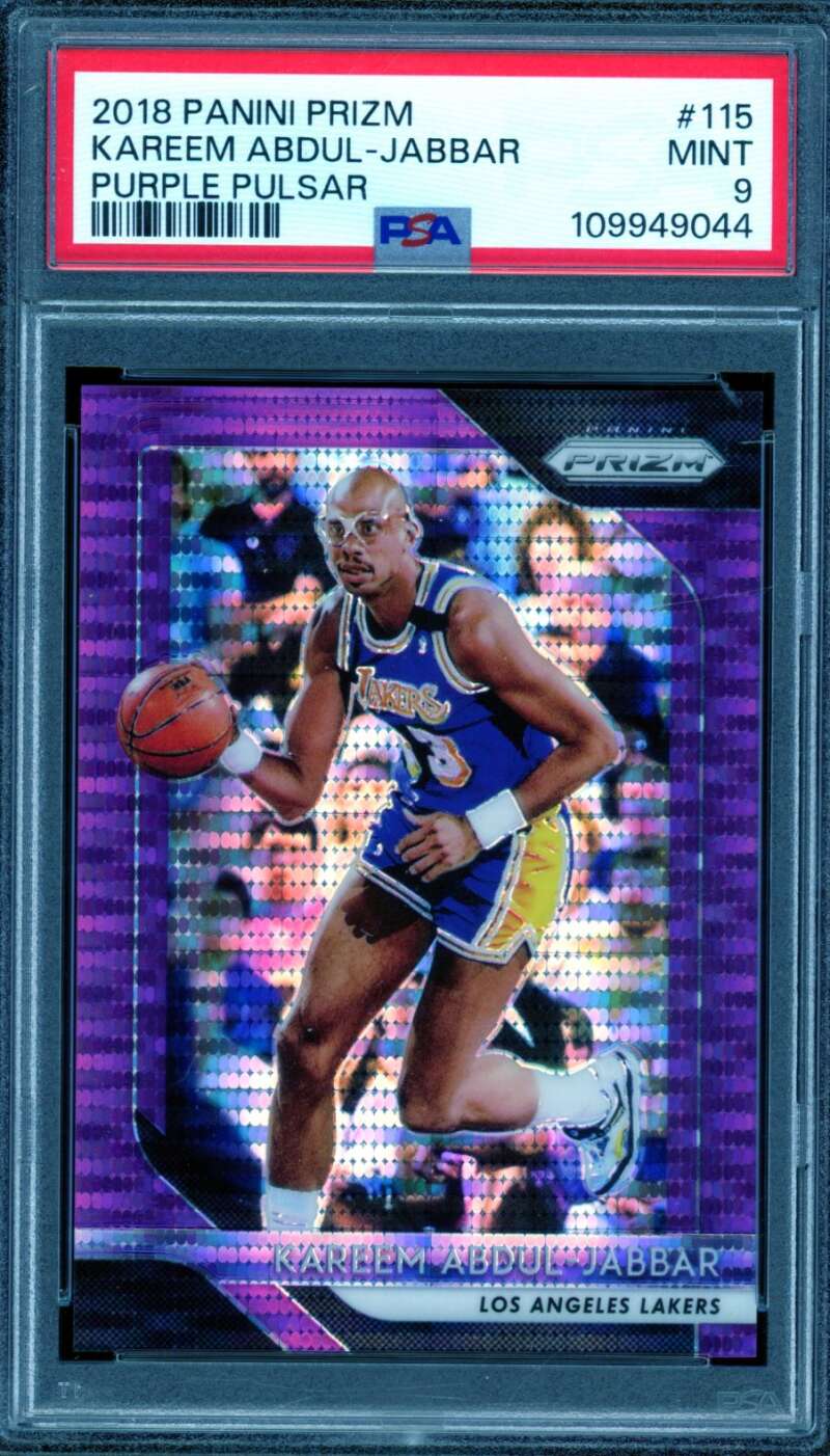 Kareem Abdul-Jabbar Card 2018-19 Panini Prizm Purple Pulsar (4/35) #115 PSA 9 Image 1