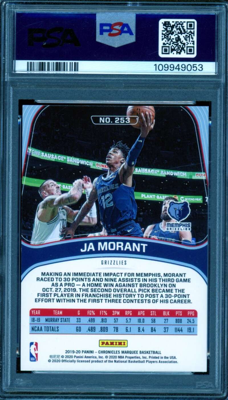 Ja Morant Rookie Card 2019-20 Panini Chronicles #253 PSA 9 Image 2