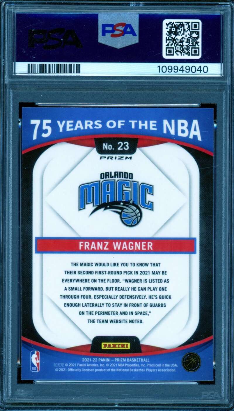 Franz Wagner Card 2021-22 Donruss Optic 75 Years Of The NBA (pop 5) #23 PSA 10 Image 2