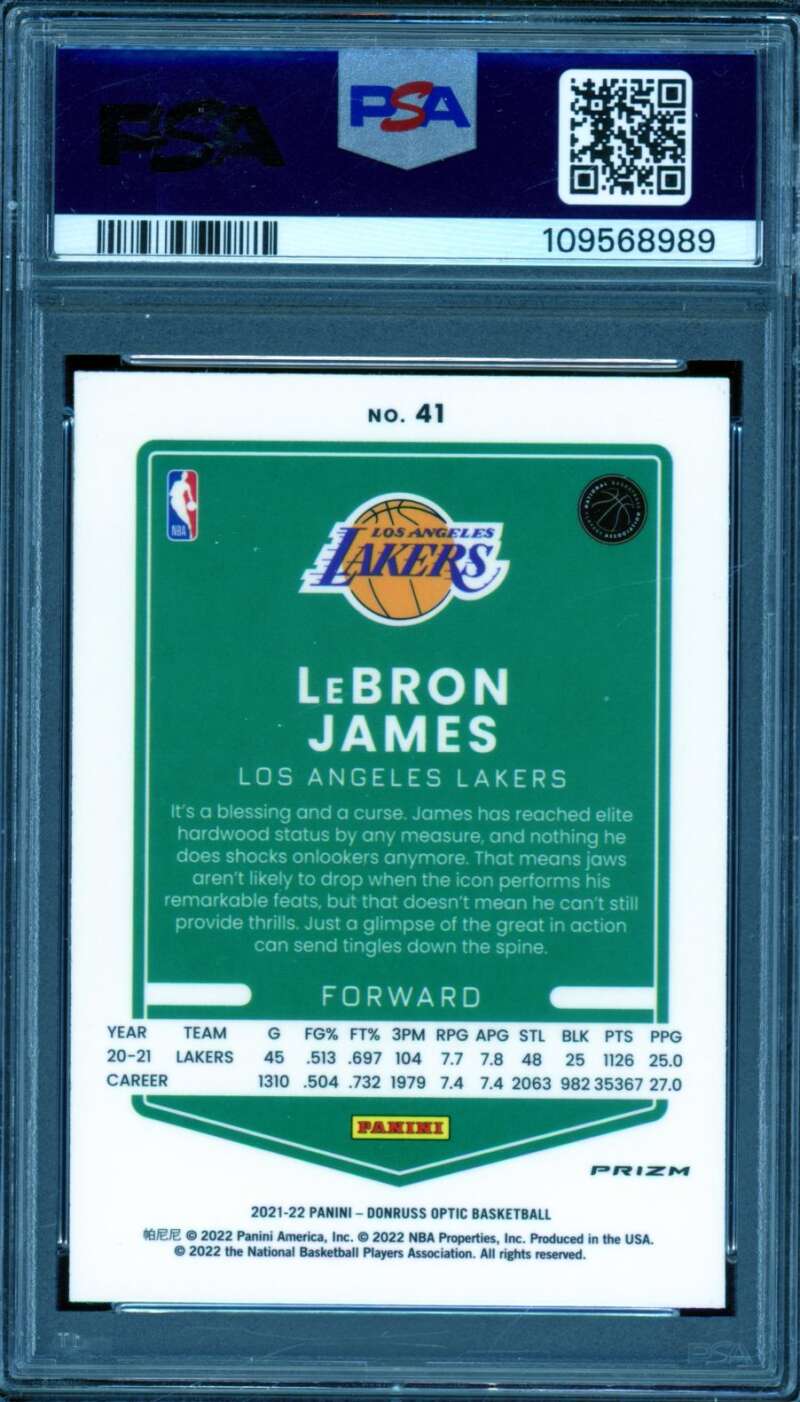 LeBron James Card 2021-22 Donruss Optic Blue Velocity #41 PSA 10 Image 2