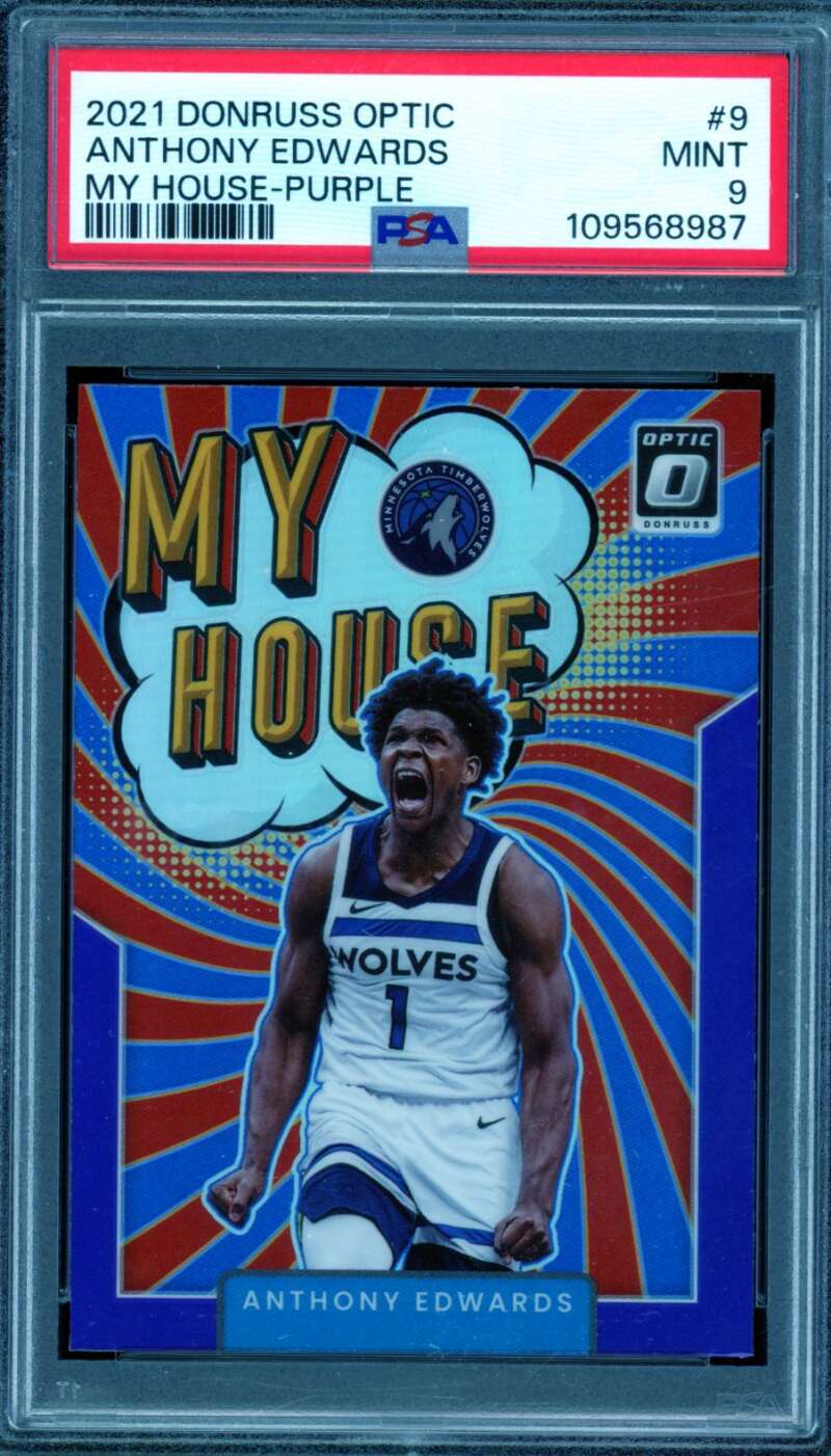 Anthony Edwards Card 2021-22 Donruss Optic My House Purple #9 PSA 9 Image 1