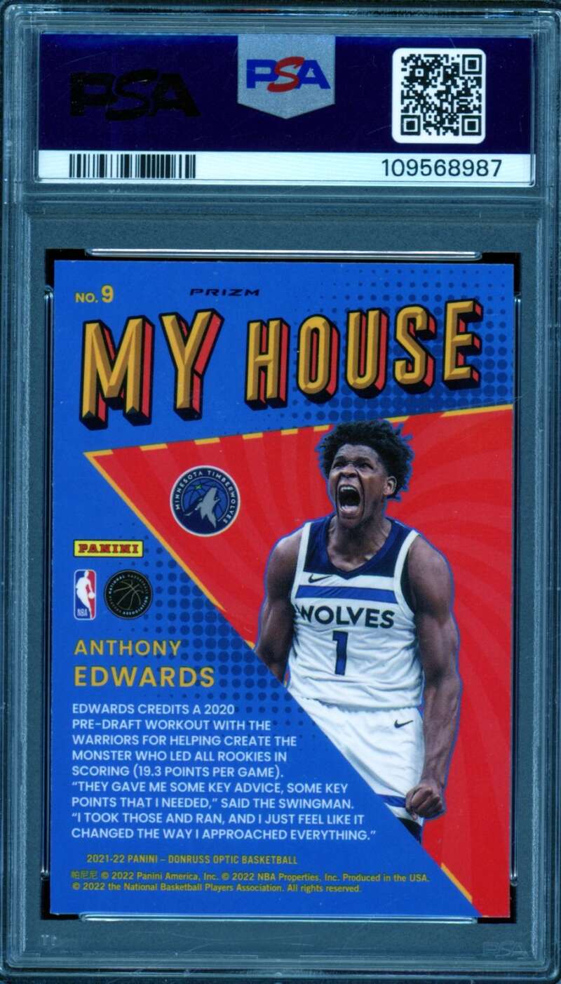 Anthony Edwards Card 2021-22 Donruss Optic My House Purple #9 PSA 9 Image 2