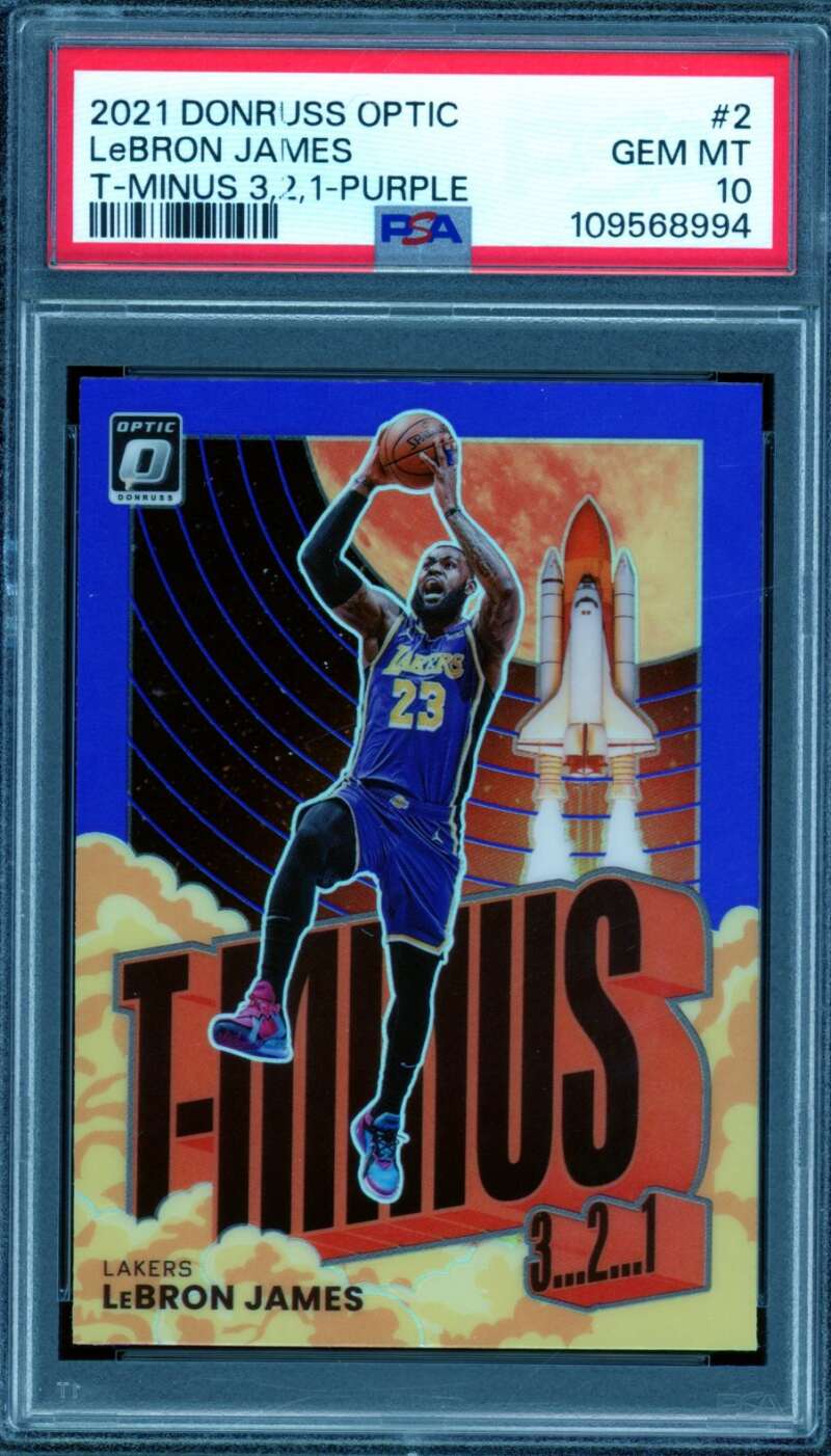 LeBron James Card 2021-22 Donruss Optic T-Minus 3 2 1 Purple #2 PSA 10 Image 1