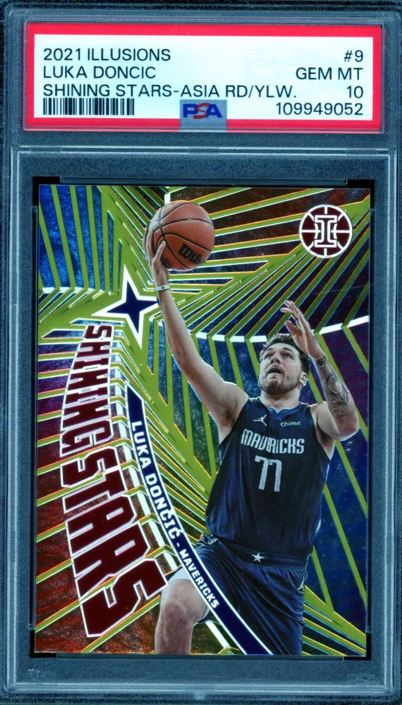 Luka Doncic 2021-22 Illusions Shining Stars Asia Red yellow (pop 4) #9 PSA 10 Image 1