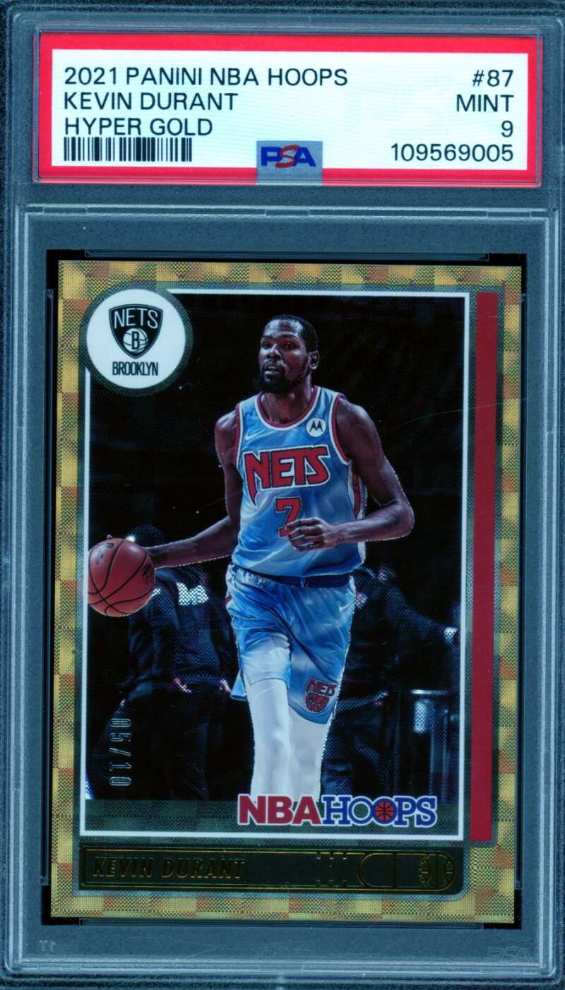 Kevin Durant Card 2021-22 Panini NBA Hoops Hyper Gold (5/10) #87 PSA 9 Image 1