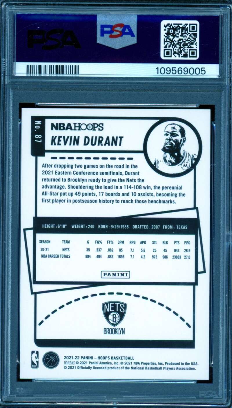 Kevin Durant Card 2021-22 Panini NBA Hoops Hyper Gold (5/10) #87 PSA 9 Image 2