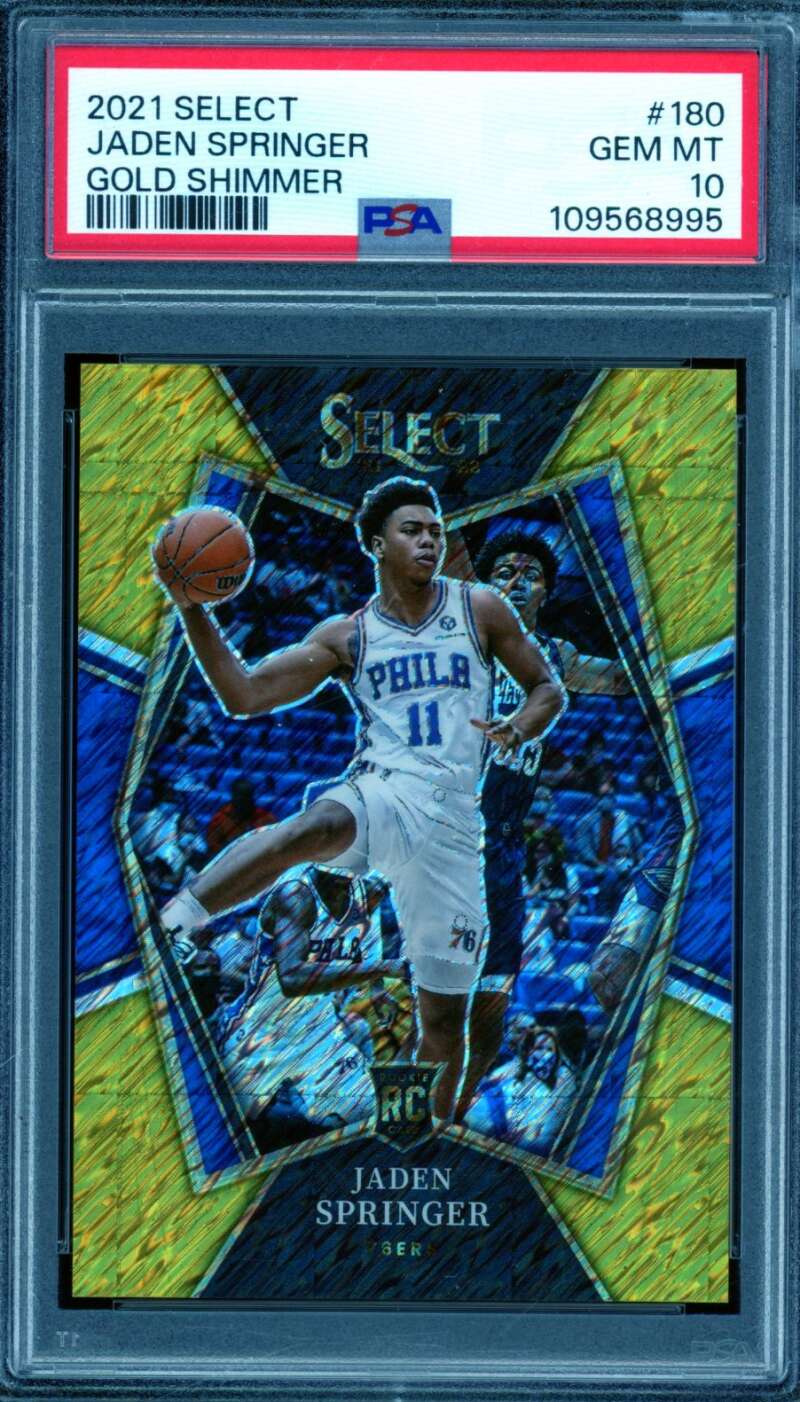 Jaden Springer Rookie Card 2021-22 Select Gold Shimmer (4/10) #180 PSA 10 Image 1