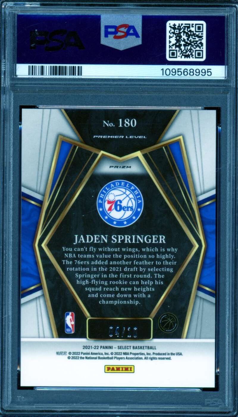 Jaden Springer Rookie Card 2021-22 Select Gold Shimmer (4/10) #180 PSA 10 Image 2