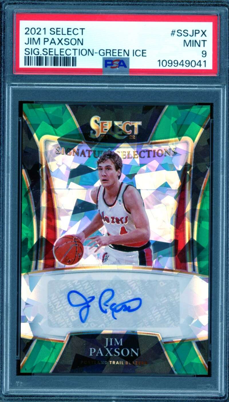 Jim Paxson Card 2021-22 Select Sig Selection Green Ice (pop 1) #SSJPX PSA 9 Image 1