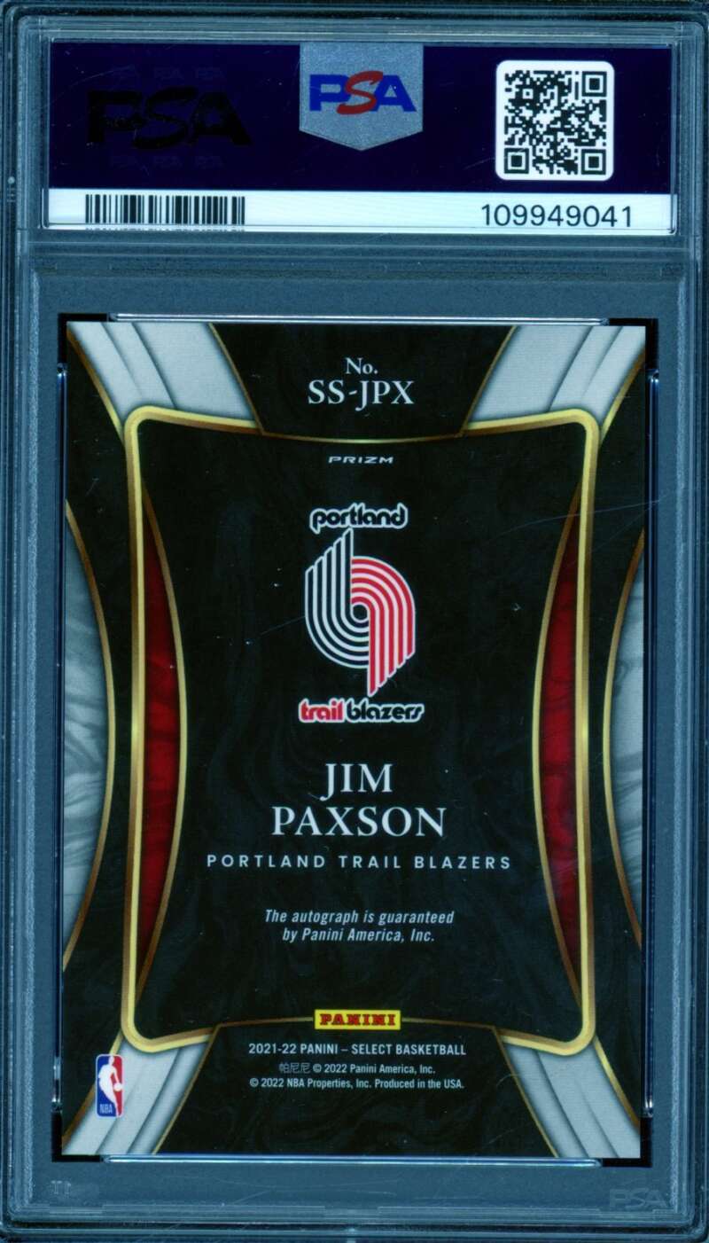 Jim Paxson Card 2021-22 Select Sig Selection Green Ice (pop 1) #SSJPX PSA 9 Image 2