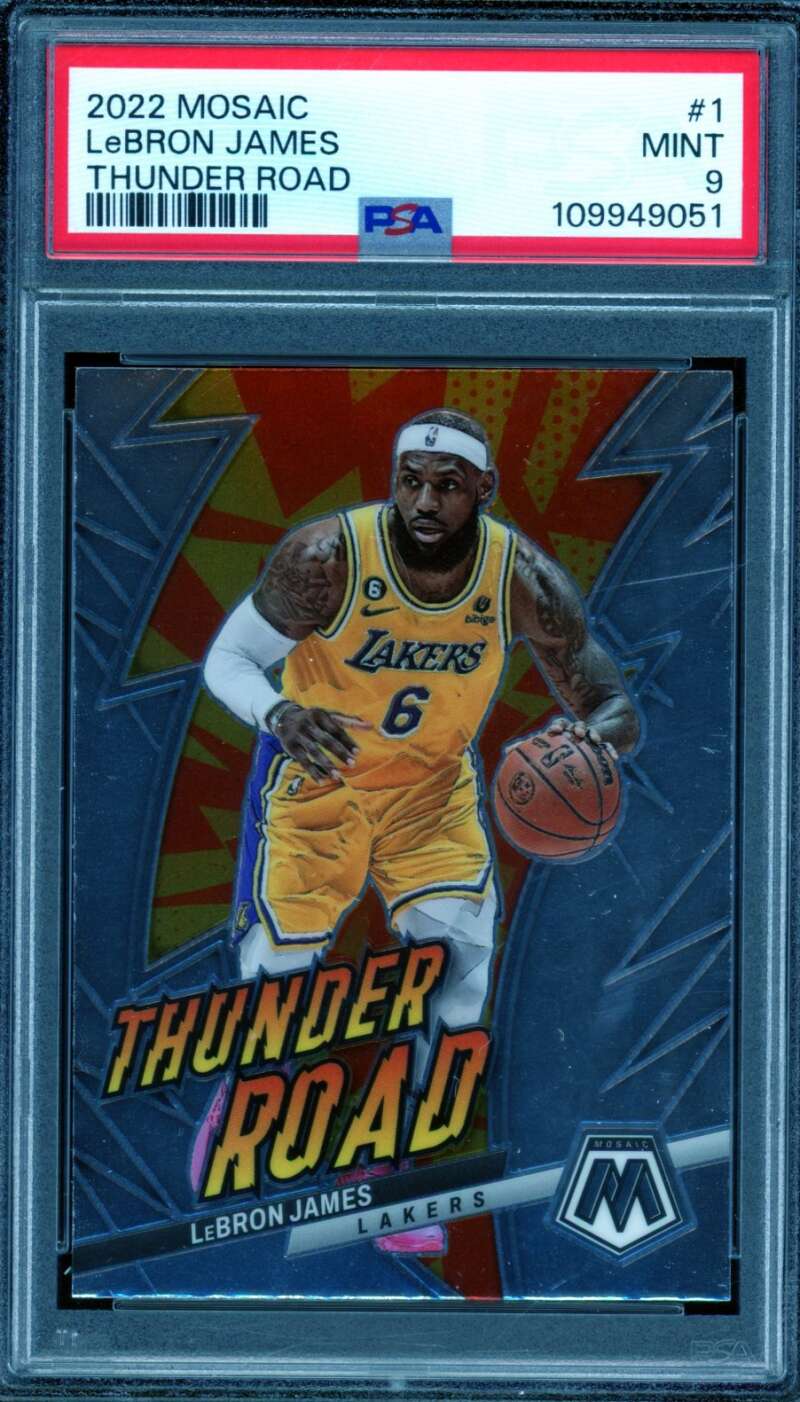 LeBron James Card 2022-23 Mosaic Thunder Road #1 PSA 9 Image 1