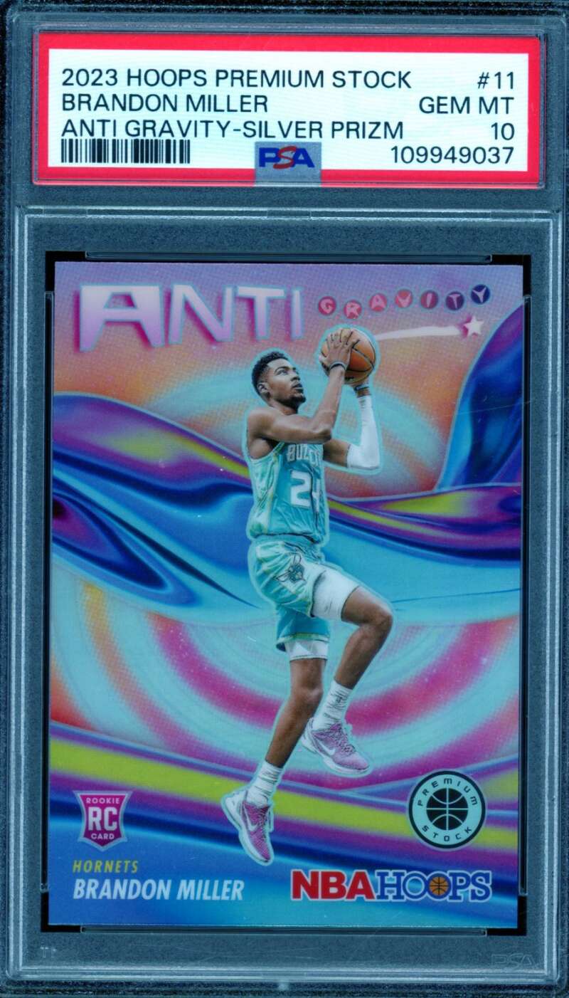 Brandon Miller Rookie 2023-24 Hoops Premium Stock Anti Gravity Prizm #11 PSA 10 Image 1